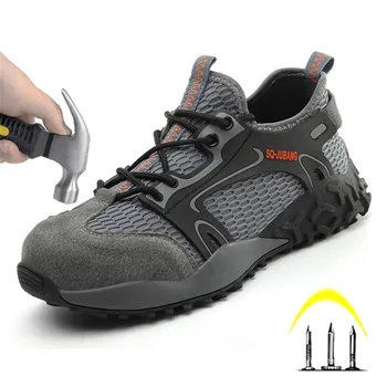 Güvenlik ayakkabıları Yıkılmaz Örgü Çelik Parmaklı Ayakkabı erkek iş güvenliği botları Anti-Delinme Kaymaz Nefes Hafif Spor Ayakkabı