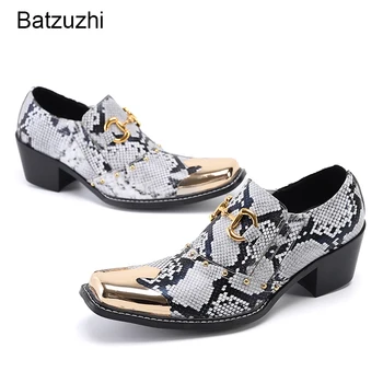 Batzuzhi erkek ayakkabıları Demir Ayak 6.5 cm Topuklu Yükseklik Deri Elbise Ayakkabı Erkekler üzerinde Kayma Moda El Yapımı Parti ve Düğün Ayakkabı Erkekler