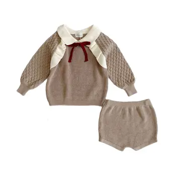 2021 Ins Yeni Moda Bebek giyim setleri Büküm Örme Üstleri Pantolon Bebek Giyim Seti