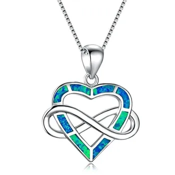 Lüks Infinity Mektup 8 Kalp Kolye Kolye Mavi Ateş Opal Gümüş Renk Kolye Kadınlar için Boho Takı Anneler Günü Hediyesi