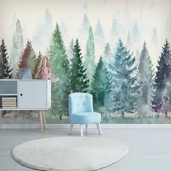 Özel 3D duvar resmi Modern El Boyalı Suluboya Ağacı Puslu Orman Fotoğraf Duvar Kağıdı Oturma Odası Yemek Odası Arka Plan Fresk