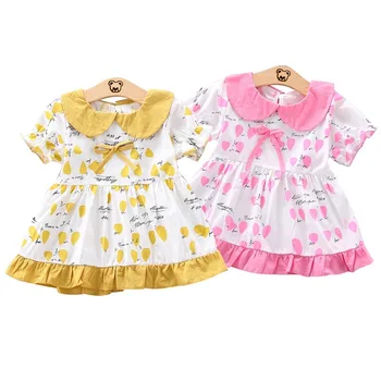 Çocuk Yaz Yeni Rahat Kısa Kollu Elbise Bebek Kız Yay Aşk Desen Prenses Etek Sevimli Çocuklar Pamuk Giyim Yenidoğan Giyim