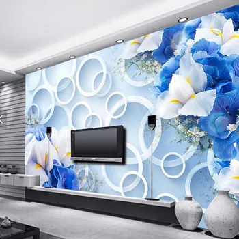 3D Soyut Daire Fotoğraf Duvar Kağıdı Mavi çiçek Duvar Kağıtları Oturma Odası Yatak Odası için 3 d duvar kağıdı Duvar Resimleri Duvar sanat dekoru