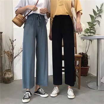 Yüksek bel pantolon kadın Kore gevşek rahat ayak bileği pantolon ilkbahar/yaz 2021 yeni elastik bel düz pantolon