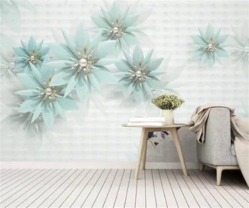 Herhangi bir boyut özelleştirmek 3D su geçirmez duvar kağıdı modern taze ve modern imitasyon takı çiçek TV arka plan duvar kağıdı papel