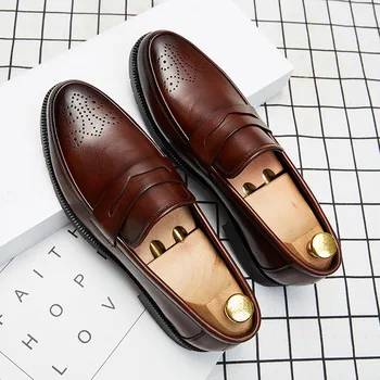 Lüks Marka Penny Loafer'lar erkekler rahat ayakkabılar üzerinde Kayma Deri Elbise ayakkabı büyük boy 38-46 Brogue Oyma loafer Sürüş partydf2