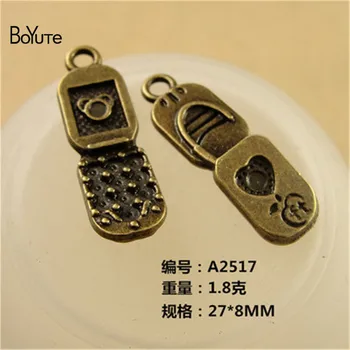BoYuTe (50 adet/grup) 27 * 8mm Antik Bronz Kaplama Alaşım Cep telefon süsü fit Dıy Kolye Kolye & Bilezik Charm Kadınlar için
