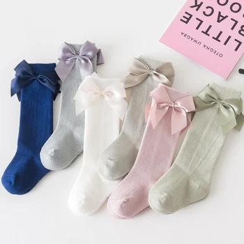 1-7Years Sevimli Bebek Kız Çorap Yaylar Diz Yüksek Çocuklar Uzun Tüp Çorap Yumuşak Çocuk Pamuk Çorap Bebek Bebek Socken