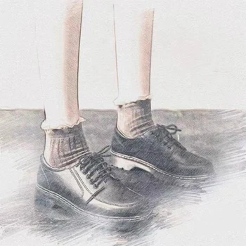 harujuku jk üniforma ayakkabı öğrenci okul vintage orta topuk lace up hakiki deri siyah/kahverengi / beyaz goth kolej kadın daireler