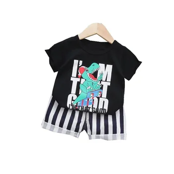 Yeni Yaz Erkek pamuklu giysiler Takım Elbise Çocuk Kız Karikatür T Shirt Şort 2 adet / takım Çocuklar Rahat Kostüm Yürümeye Başlayan Spor