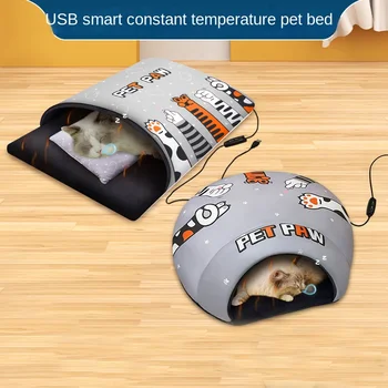 Kedi Yuva Kış Sıcak Pet Yuva Usb Elektrikli Battaniye Termostat Köpek Yuva Yarı-kapalı Pet Yatak kedi matı Çıkarılabilir Ve Yıkanmış