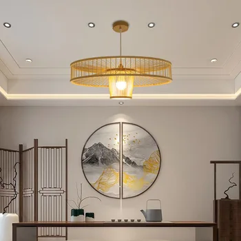 Çin el dokuma bambu avize retro kahve bar lounge Bahçe Restoran yatak odası dekoratif lambalar